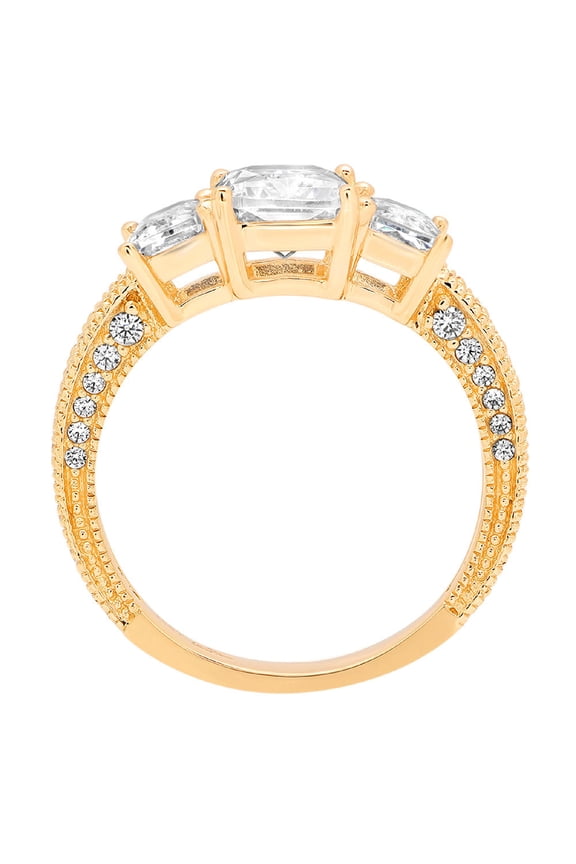 3.61 ct Emerald Cut Simulated Diamond Three-Stone Engagement Ring for Women in 18K Yellow Gold