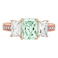 thumbnail image 1 of 3.61 ct Emerald Cut Simulated Green Diamond 3 Stone 14K Rose Gold Womens Engagement Ring, 1 of 3