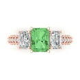 thumbnail image 1 of 3.61 ct Emerald Cut Simulated Green Diamond 3 Stone 18K Rose Gold Womens Engagement Ring, 1 of 5