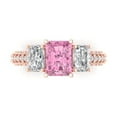 thumbnail image 1 of 3.61 ct Emerald Cut Simulated Pink Diamond 3 Stone 18K Rose Gold Womens Engagement Ring, 1 of 5