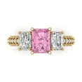 thumbnail image 1 of 3.61 ct Emerald Cut Simulated Pink Diamond Three-Stone Engagement Ring for Women in 18K Yellow Gold, 1 of 5