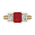 thumbnail image 1 of 3.61 ct Emerald Cut Simulated Pink Tourmaline Three-Stone Engagement Ring for Women in 18K Yellow Gold, 1 of 5