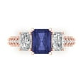 thumbnail image 1 of 3.61 ct Emerald Cut Simulated Tanzanite 3 Stone 18K Rose Gold Womens Engagement Ring, 1 of 5