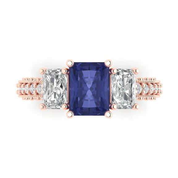 Clara Pucci 14K Rose Gold 3.61ct Tanzanite Three-Stone Ring for Women