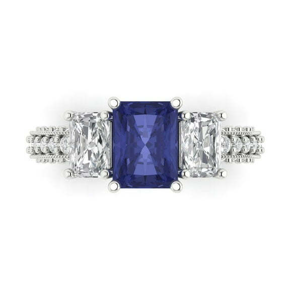 Clara Pucci 14K White Gold 3.61ct Tanzanite Three-Stone Ring for Women