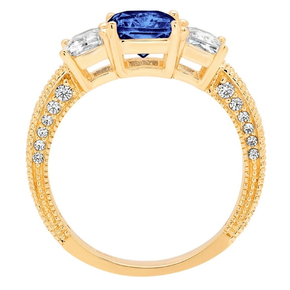 3.61 ct Emerald Cut Simulated Tanzanite Three-Stone Engagement Ring for Women in 14K Yellow Gold