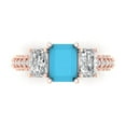 thumbnail image 1 of 3.61 ctw 3 Stone Anniversary Ring for Women | Emerald Cut Simulated Turquoise | Hyperallergenic Solid 14K Rose Gold, 1 of 5