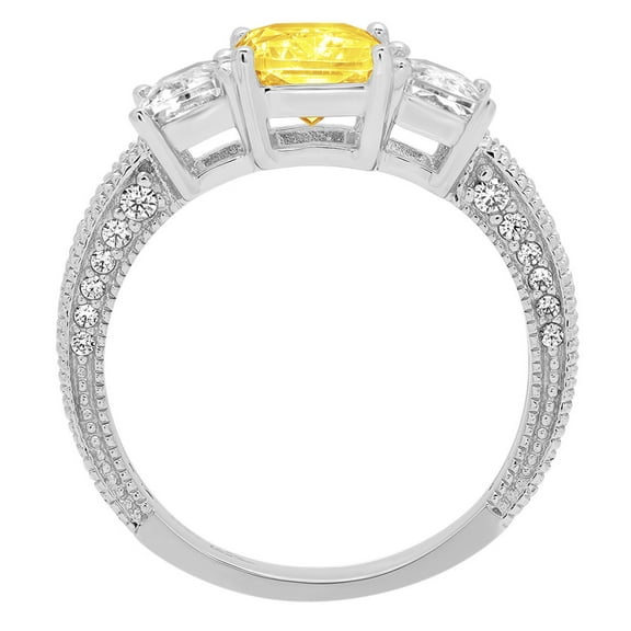 3.61 ct Emerald Cut Simulated Yellow Diamond Three-Stone Engagement Ring for Women in 14K White Gold