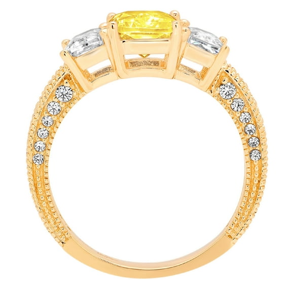 3.61 ct Emerald Cut Simulated Yellow Diamond Three-Stone Engagement Ring for Women in 14K Yellow Gold