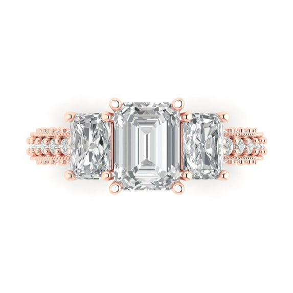 Clara Pucci 14K Rose Gold 3.61ct WhiteSapphire Three-Stone Ring for Women