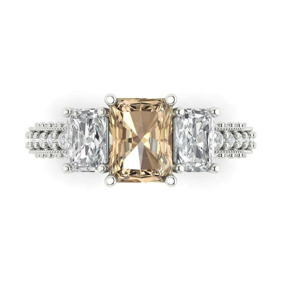 3.61 ct Emerald Cut Yellow Moissanite Three-Stone Engagement Ring for Women in 14K White Gold