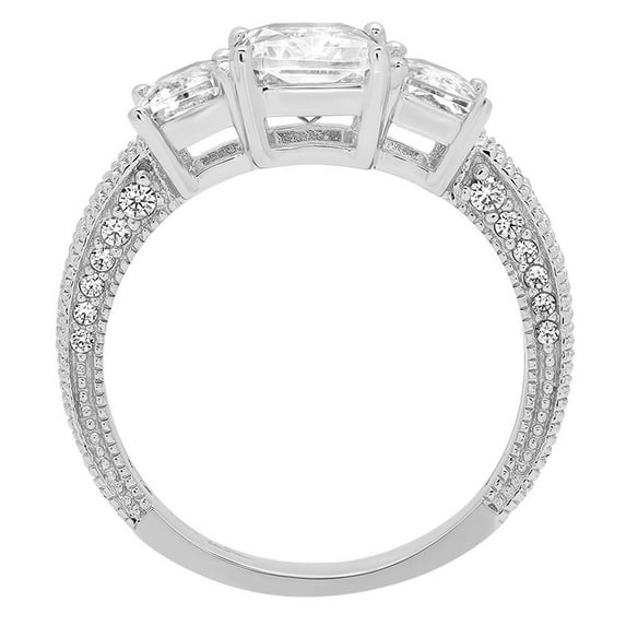 3.61 ct Emerald Cut Moissanite Three-Stone Engagement Ring for Women in 18K White Gold