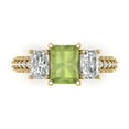 thumbnail image 1 of 3.61 ct Emerald Cut Natural Peridot 3 Stone 18K Yellow Gold Womens Engagement Ring, 1 of 5