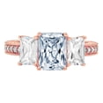 thumbnail image 1 of 3.61 ct Emerald Cut Natural Swiss Blue Topaz 3 Stone 18K Rose Gold Womens Engagement Ring, 1 of 5