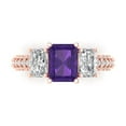 thumbnail image 1 of 3.61 ct Emerald Cut Natural Amethyst 3 Stone 18K Rose Gold Womens Engagement Ring, 1 of 4
