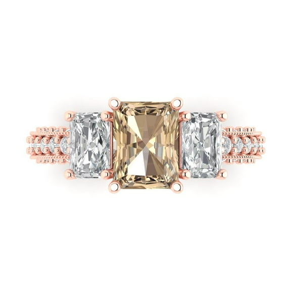 3.61 ct Emerald Cut Yellow Moissanite Three-Stone Engagement Ring for Women in 14K Rose Gold