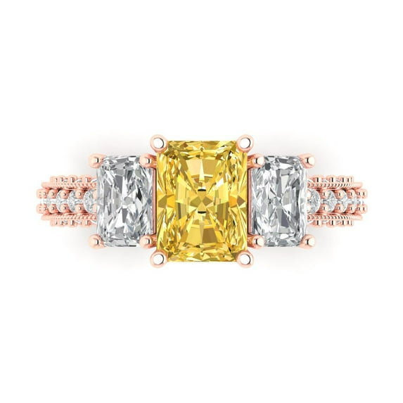 3.61 ctw 3 Stone Anniversary Ring for Women | Emerald Cut Natural Citrine | Hyperallergenic Solid 18K Rose Gold