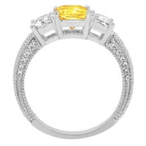 3.61 ct Emerald Cut Natural Citrine Three-Stone Engagement Ring for Women in 18K White Gold