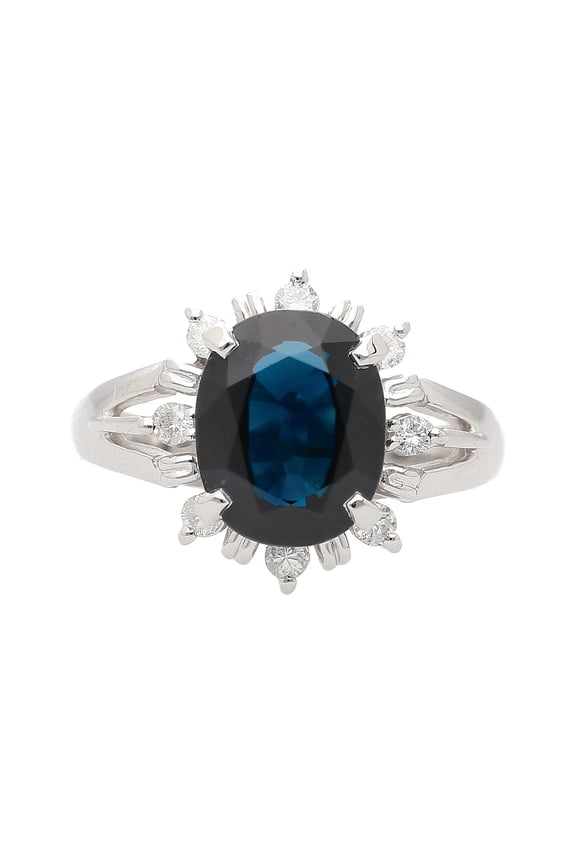 3.62 Carat Oval Blue Sapphire and Diamond Halo Platinum Split Ring
