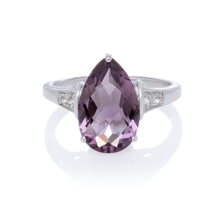 Sterling Silver Pear Shape Amethyst and White Topaz Ring Sterling Silver Pear Shape Amethyst and White Topaz Ring