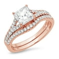 thumbnail image 1 of 3.63 ct Princess Cut Genuine Cultured Diamond SI1-SI2 G-H 18K Rose Gold Engagement Wedding Bridal Set Designer Ring bW/ Set W/ Crystal side stones size 3.5, 1 of 6