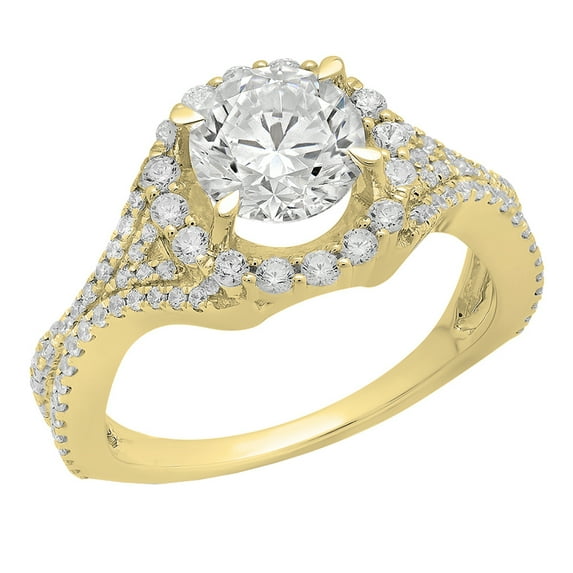3.65 Carat (ctw) 14K Gold Round White Cubic Zirconia CZ Split Shank Bridal Halo Engagement Ring