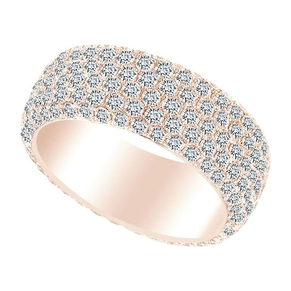 AFFY 3.66 Carat Round Shape White Natural Diamond Cluster Wedding Band Ring 18k Solid Rose Gold Ring Size-6.5