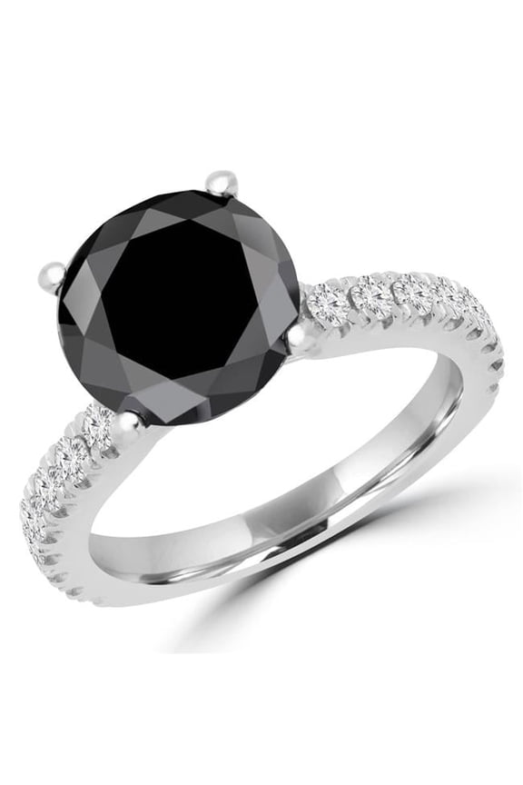 3.67 CTW Round Black Diamond Solitaire with Accents Engagement Ring in 14K White Gold, Size 4.5