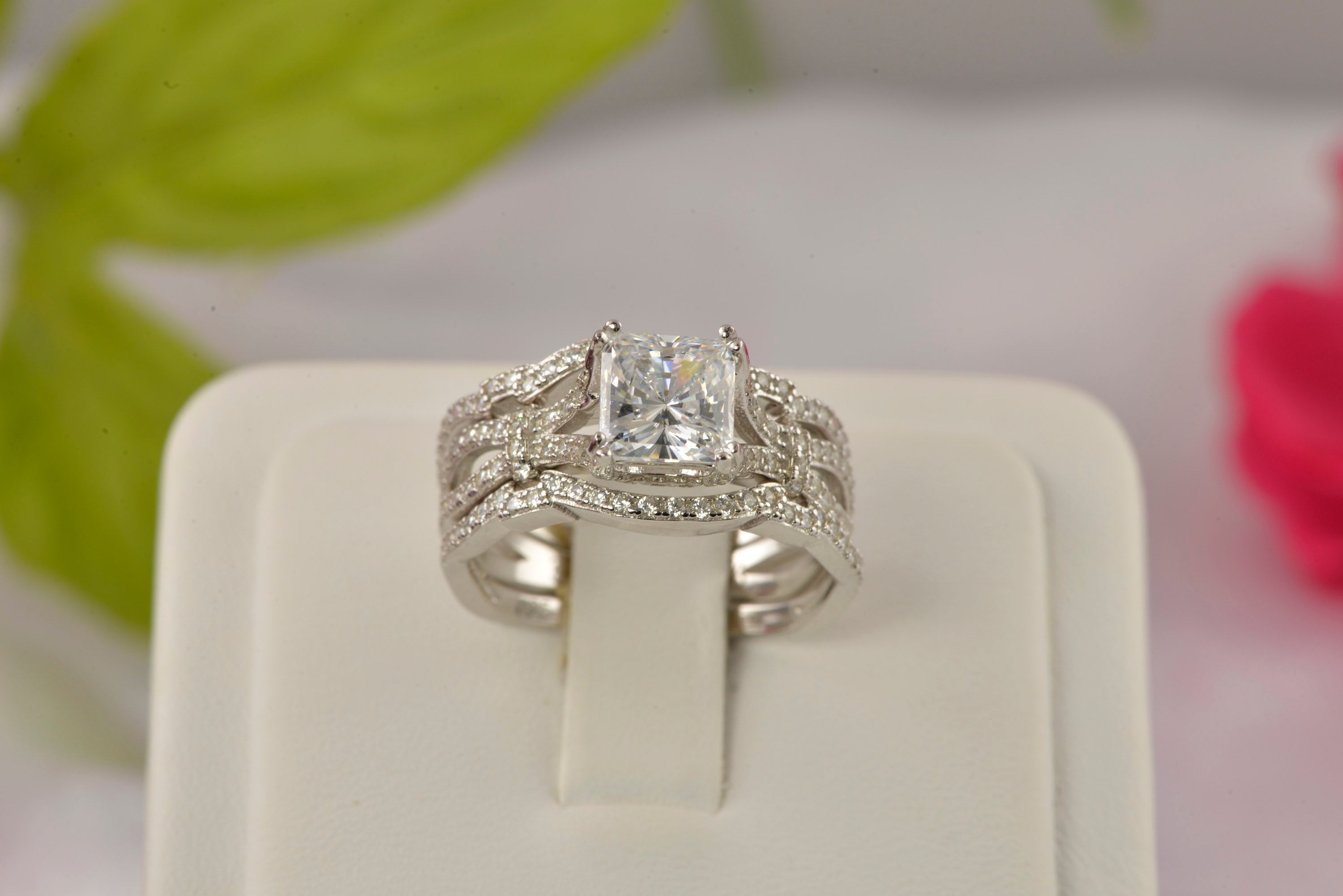 3.67ct Princess Cut 3pcs Wedding Set Engagement Ring Wedding Band Diamond  Simulated 925 Sterling Silver Women's Bridal Set Eternity Ring SKU:00216
