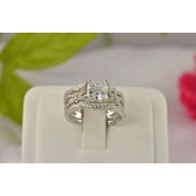 SUNEE JEWELRY AND GIFT 3.67ct Princess Cut 3pcs Wedding Set Engagement Ring Wedding Band Diamond Simulated 925 Sterling Silver Women's Bridal Set Eternity Ring SKU:00216