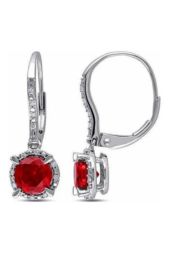 3.68 CT Womens White Gold Red Ruby & Diamond Hoop Earring
