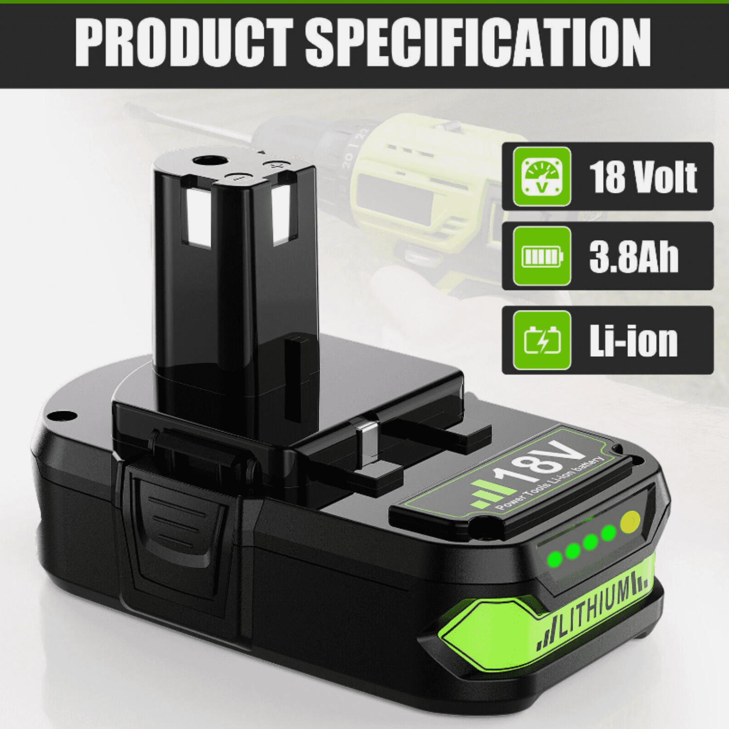 3.6Ah Replacement for Ryobi 18V Battery Compatible with 18V Lithium Battery P102 P105 P108 P109 P122 for Ryobi 18 Volt Cordless Power Tools