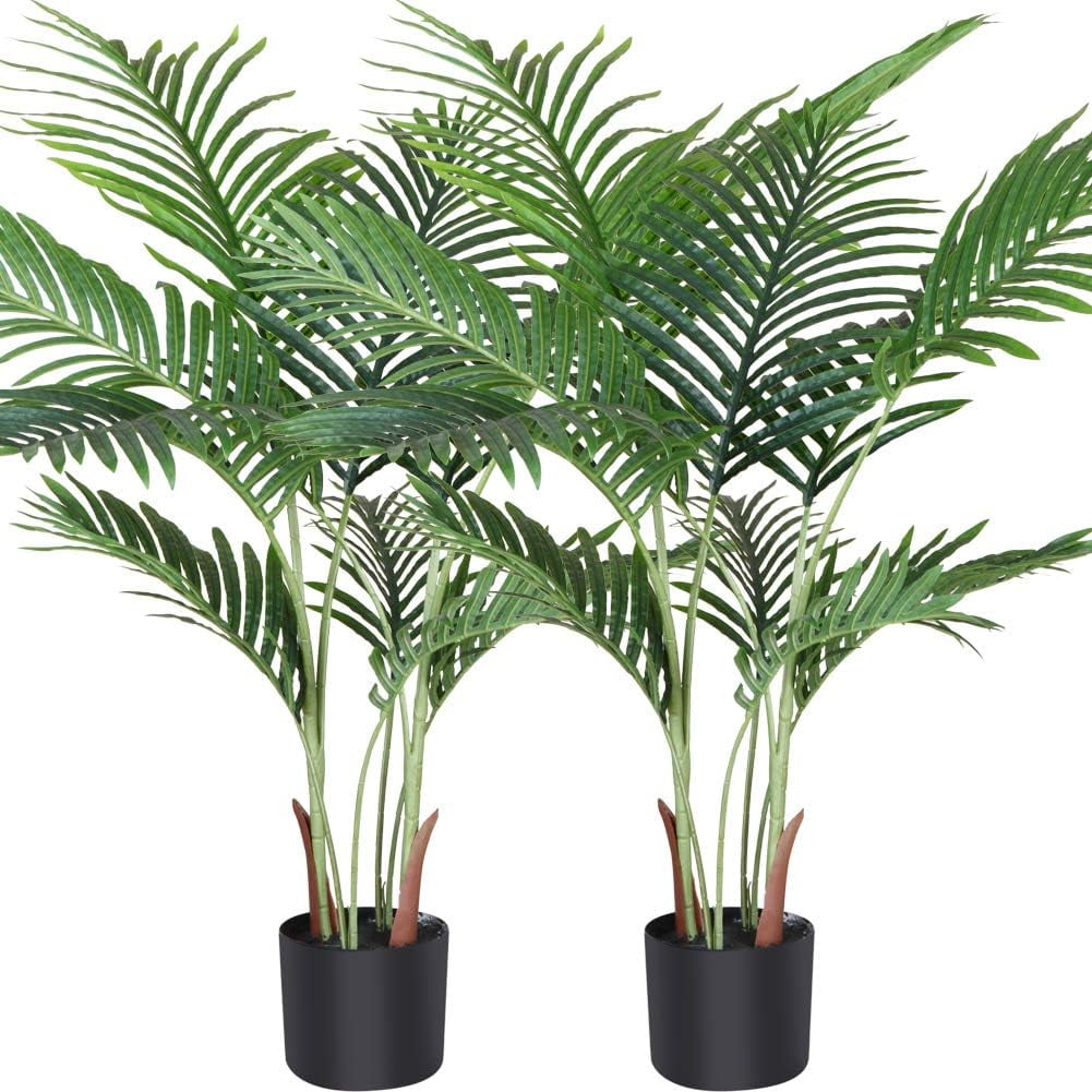Ferrgoal Artificial Areca Palm Plants 43 Inch Fake Dypsis Lutescens Tree with 10 Trunks in Pot and Woven Seagrass Belly Basket Perfect Faux Plant for Home Indoor Outdoor Office Modern Decor Green
