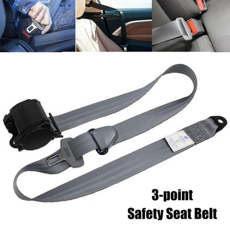 3.6M Safety Seat Belt,Retractable 3 Point Safety Seat Belt Straps Car Auto Vehicle Adjustable Belt Kit,Gray