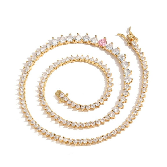 3-6MM Graduated Tennis Necklace for Women 18K Gold Plated Heart Cut Lab Diamond Tennis Necklace Chain CZ Necklaces for Women Party Prom Jewelry