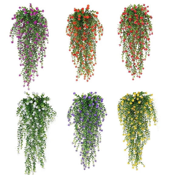 3/6PCS Artificial Hanging Flowers for Outdoors, Artificial Flowers Spring Summer Decor Fake Hanging Plants UV Resistant Faux Plastic Greenery Hanging Flowers for Outside Gardens Porch Wall Home Indoor