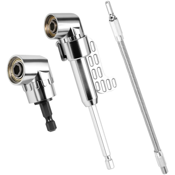 3/6Pcs 105 Degree Right Angle Drill Adapter and Flexible Drill Bit Extension Set Zinc Alloy 105° Right Angle Drill Attachment 1/4 Inch Hex Shank Soft Shaft Drill Bit Extension for Tight Space