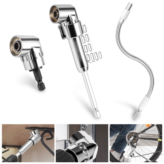 3/6Pcs 105 Degree Right Angle Drill Adapter and Flexible Drill Bit Extension Set Zinc Alloy 105° Right Angle Drill Attachment 1/4 Inch Hex Shank Soft Shaft Drill Bit Extension for Tight Space