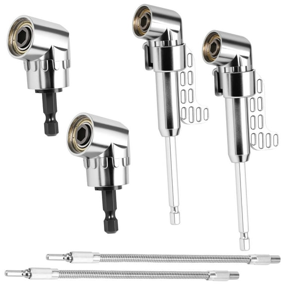 3/6Pcs 105 Degree Right Angle Drill Adapter and Flexible Drill Bit Extension Set Zinc Alloy 105° Right Angle Drill Attachment 1/4 Inch Hex Shank Soft Shaft Drill Bit Extension for Tight Space