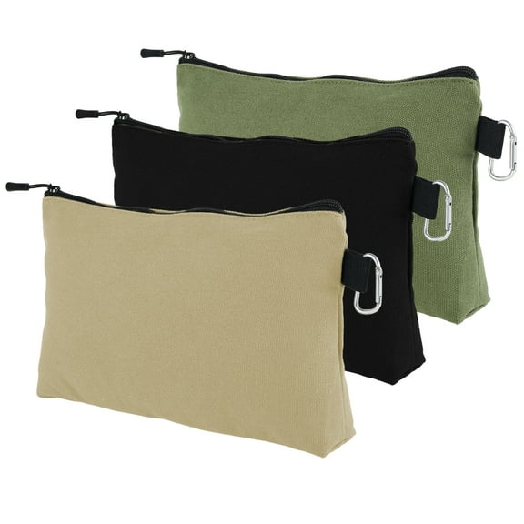 3/6Pcs Canvas Zipper Tool Bag 12 inch Waterproof Tool Pouches Multipurpose Utility Tool Bag with Carabiner Portable Small Tool Storage Pouch for Tools Cosmetics Stationary
