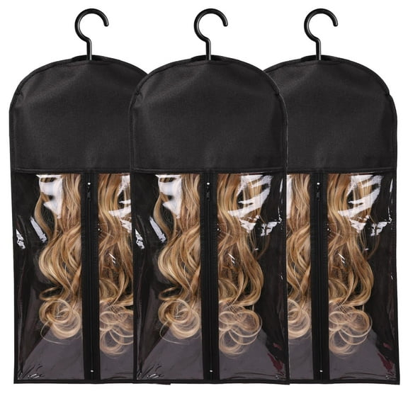 3/6Pcs Long Hair Extensions Storage Bag Non-Woven Dust Proof Wigs Carrier Bags With Plastic Hanger For Home Salon Organizer