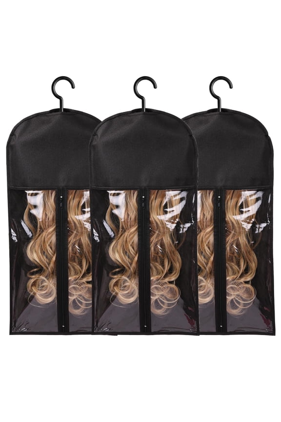 3/6Pcs Long Hair Extensions Storage Bag Non-Woven Dust Proof Wigs Carrier Bags With Plastic Hanger For Home Salon Organizer
