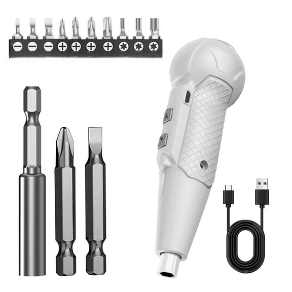 3.6V Cordless Electric Screwdriver Rechargeable Portable Mini Rotary Home Gadget, with LED Light,1set x mini electric screwdriver,White