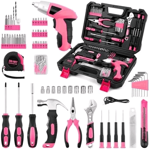3.6V Pink Cordless Screwdriver Set, 151Pcs Home Tool Kit with Magnetic Bits & LED Light - Rechargeable Power Drill for Women DIY, USB-C Fast Charging$$Tools & Hardware Other