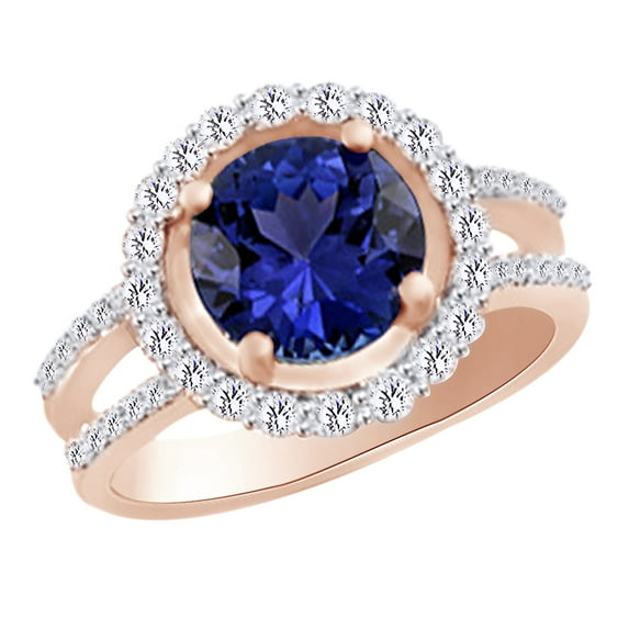 AFFY (3.6ct) Simulated Blue Tanzanite & White Diamond Halo Engagement Ring In 14k Solid Gold With Ring Size 11.5