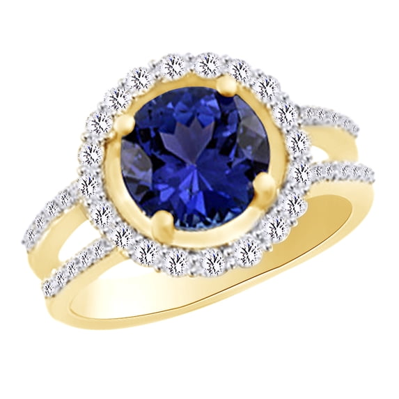AFFY (3.6ct) Simulated Blue Tanzanite & White Diamond Halo Engagement Ring In 14k Solid Gold With Ring Size 8