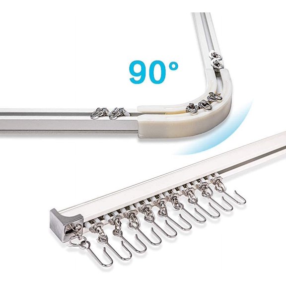 3.6ft-10.8ft Upgraded Aluminum Curtain Track, Ceiling or Wall mount , Curtain Rail System with 90 Degree Corner Bends, Windows and Room Divider Ceiling Track set with Runners and Hooks(White)