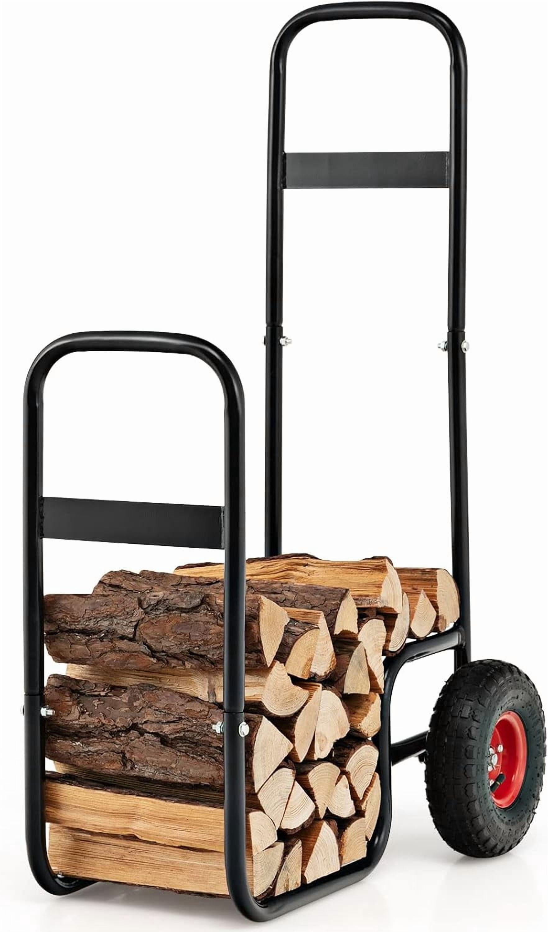 Rolling Log Rack 3.6ft/44” Height Rolling Firewood Log Carrier w/All-Terrain ...
