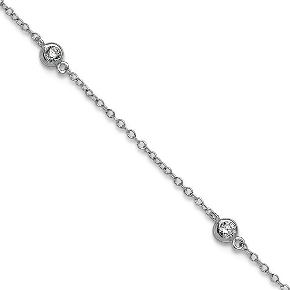 3.6mm 925 Sterling Silver Rhodium Plated Bezel Cubic Zirconia Plus 2in Extension Anklet 10 Inch Anklet for Women