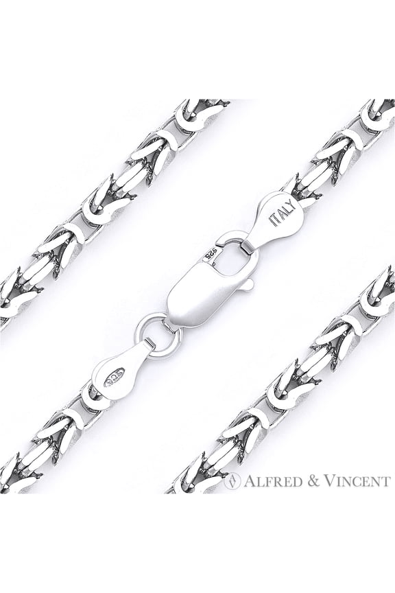 3.6mm Byzantine Link Italian Chain Necklace in Solid 925 Sterling Silver w/ Rhodium